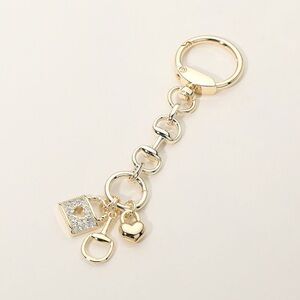 Pave Lock Horsebit Heart Charm Drop Keychain Bag Charm